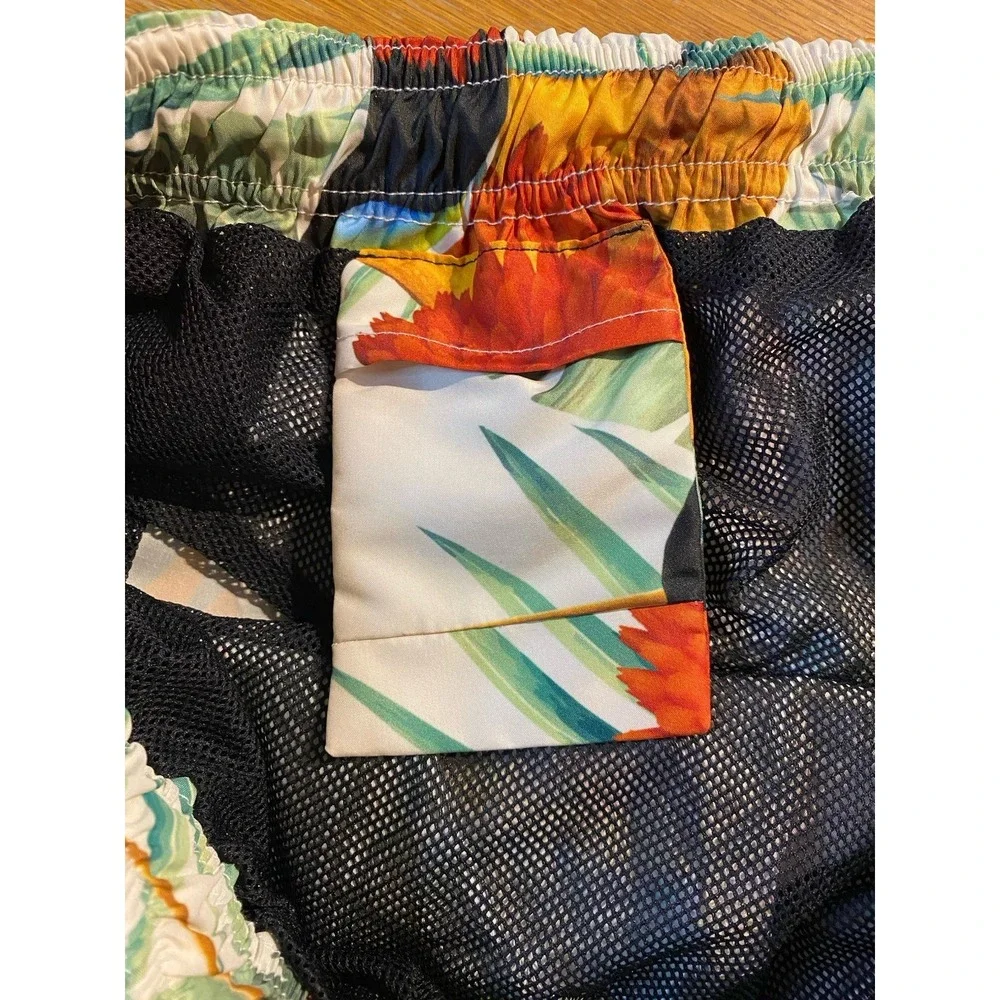 Tropical Toucans Palm Frans‎ Flowers Lined Swim Trunks Men's 32x7 Mahamaha